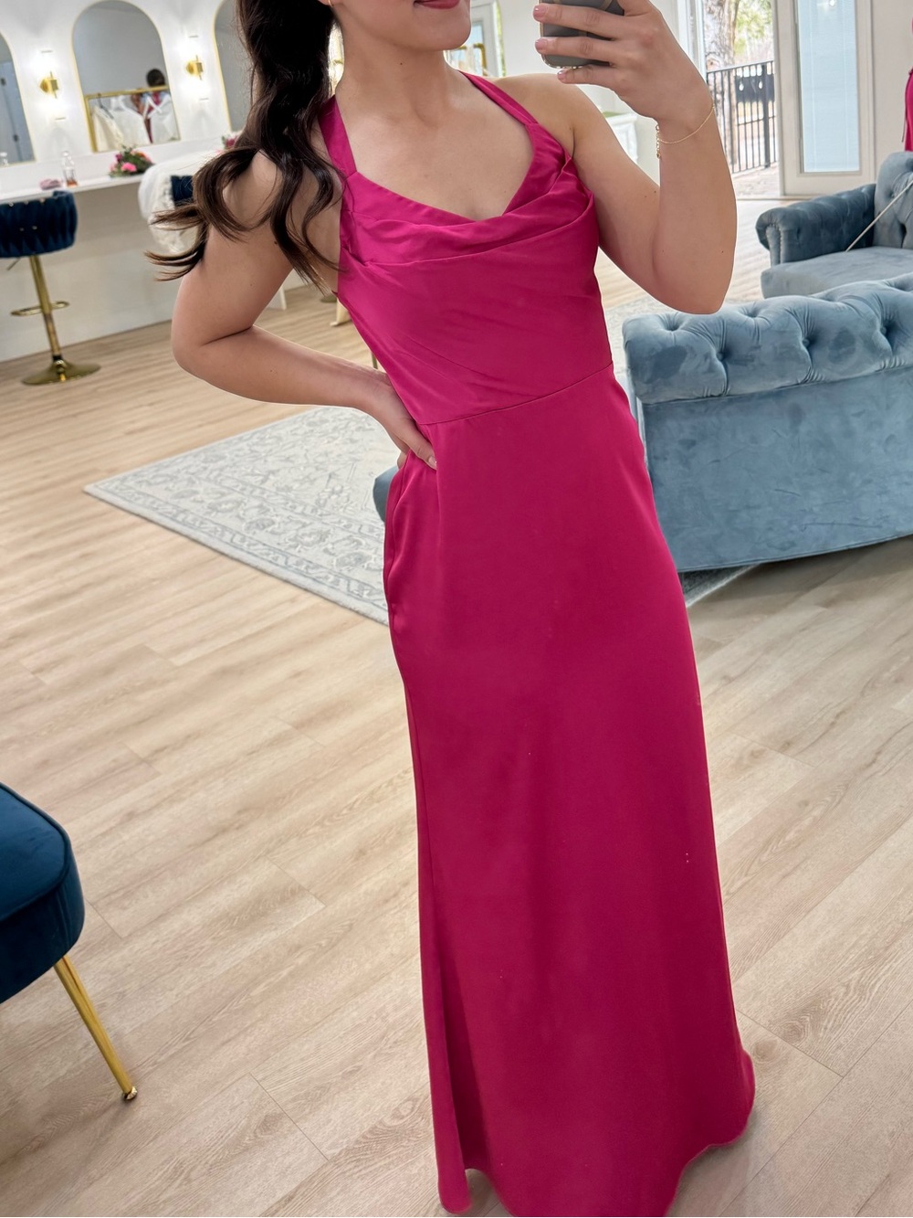 Azazie Barbie Fuchsia Satin Stretch bridesmaid dress prom - Picture 3 of 10